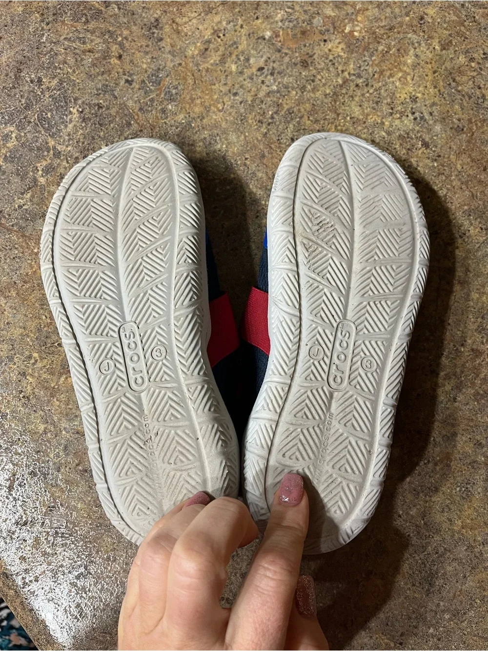 Crocs LiteRide Modform Kids J3 Slip On Sneakers Navy Blue Red Sport
